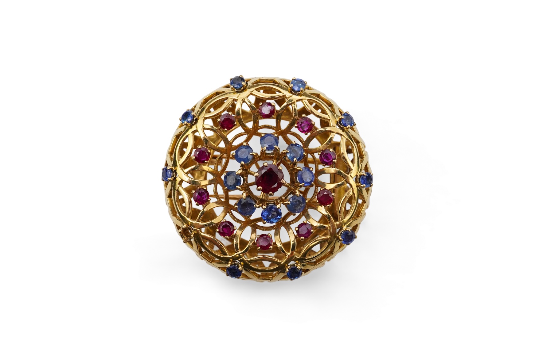 Mellerio dits Meller, a ruby and sapphire brooch, mid 20th century